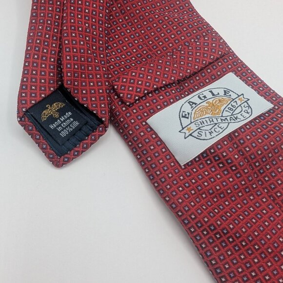 Eagle shirtmakers red tie silk with geometric patterned formal - Picture 3 of 7